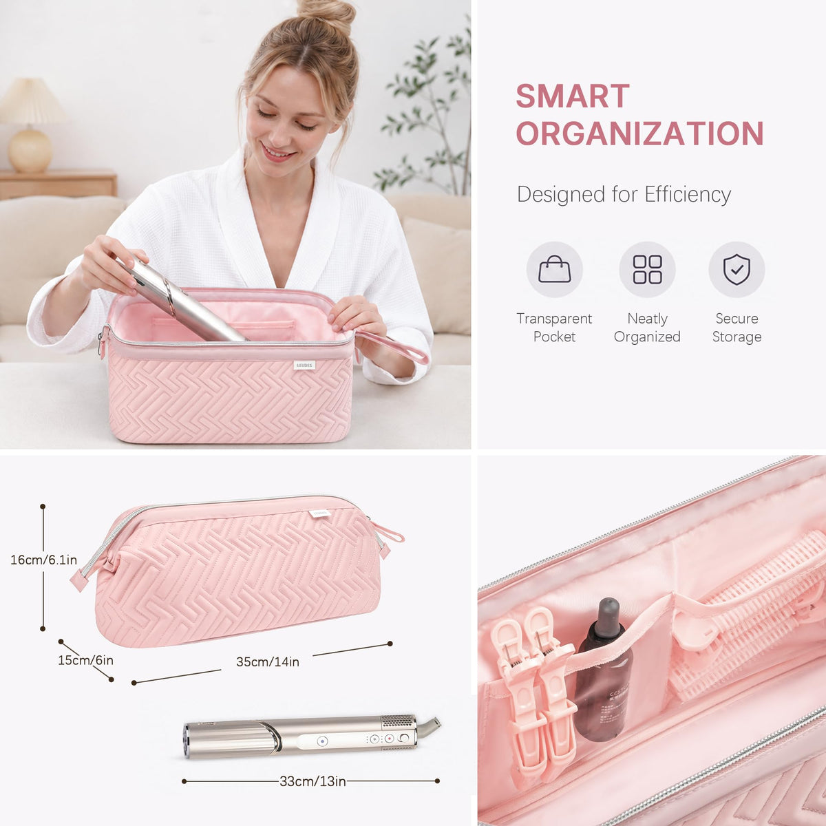 Leudes Hair Tools Travel Bag side view with zip