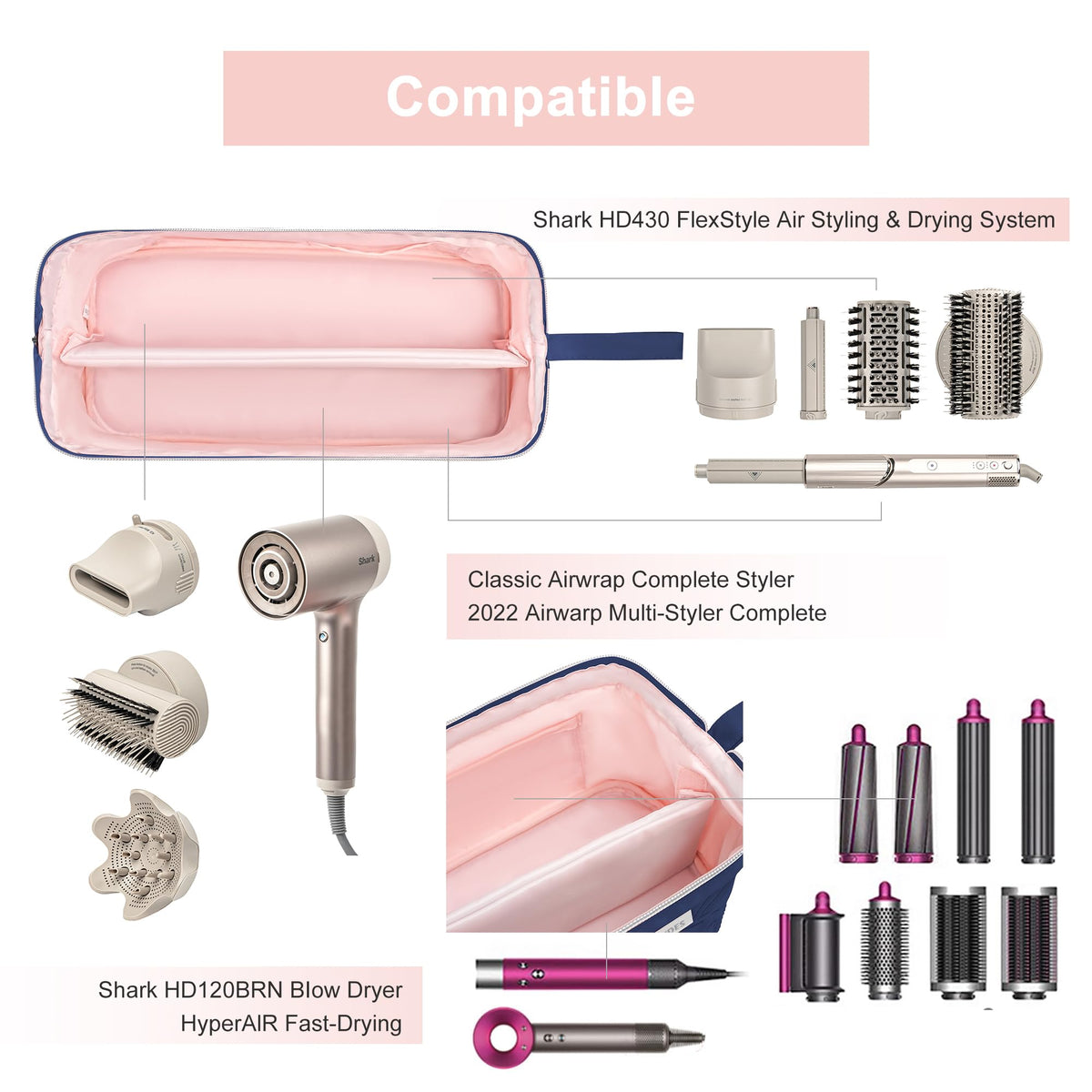 Leudes Hair Tools Travel Bag with Shark Flexstyle and accessories inside
