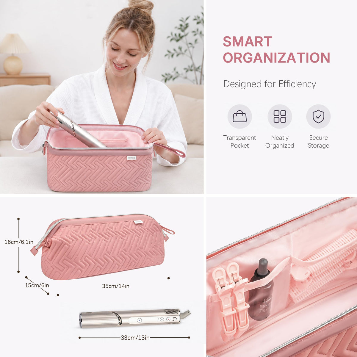 Leudes Hair Tools Travel Bag with wide opening and accessories