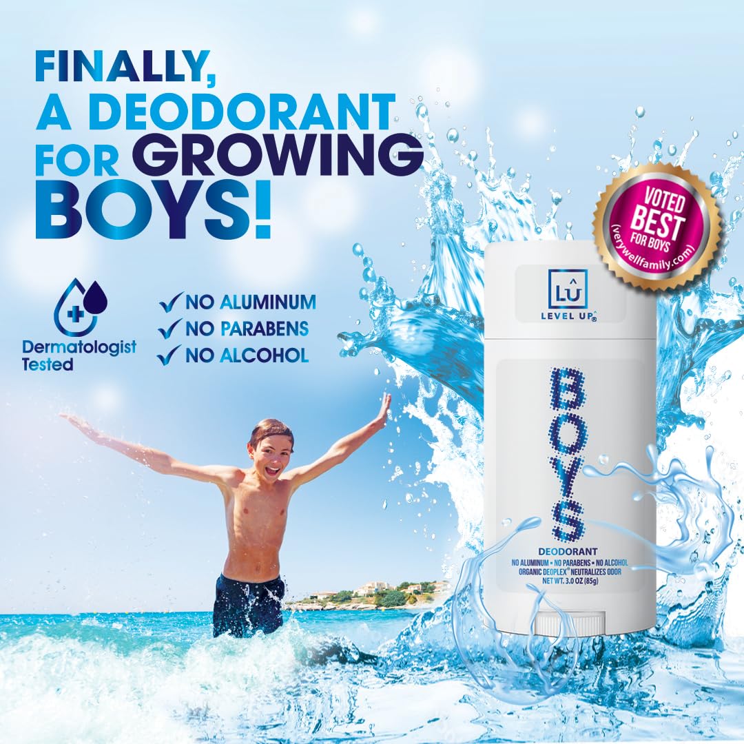 Level Up Boys Deodorant back view with ingredient list