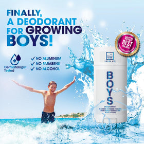 Level Up Boys Deodorant back view with ingredient list