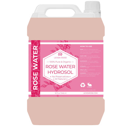 Leven Rose Pure Rose Water Hydrosol 32 oz bulk refill bottle front view