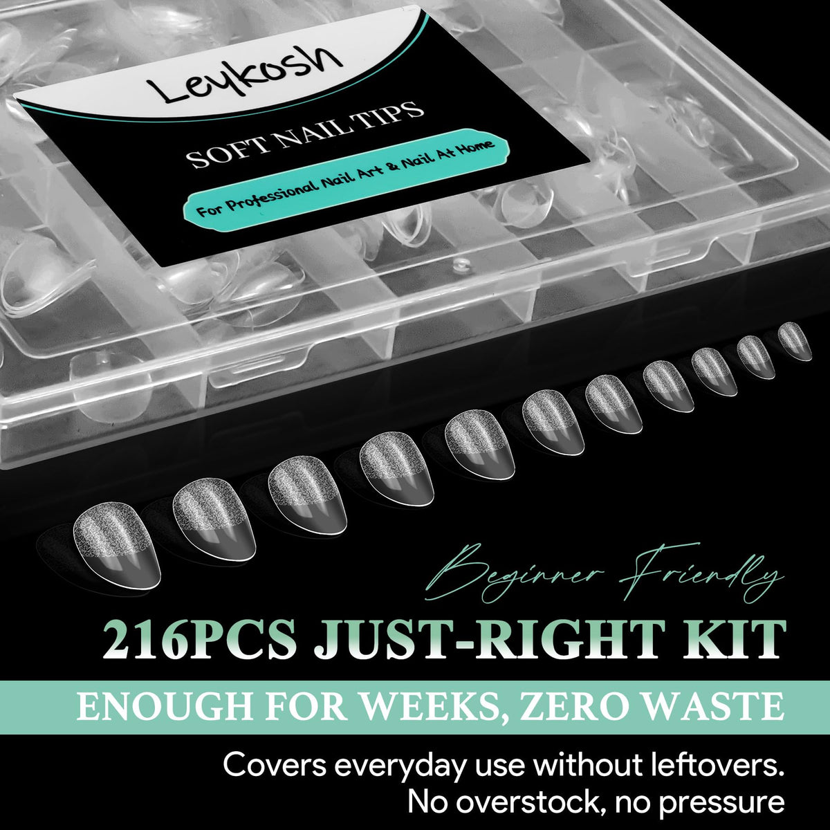 LEYKOSH almond nail tips with gel polish application