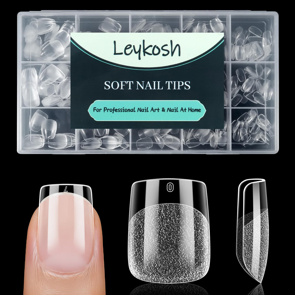 LEYKOSH Extra Short Square Nail Tips 240pcs front view