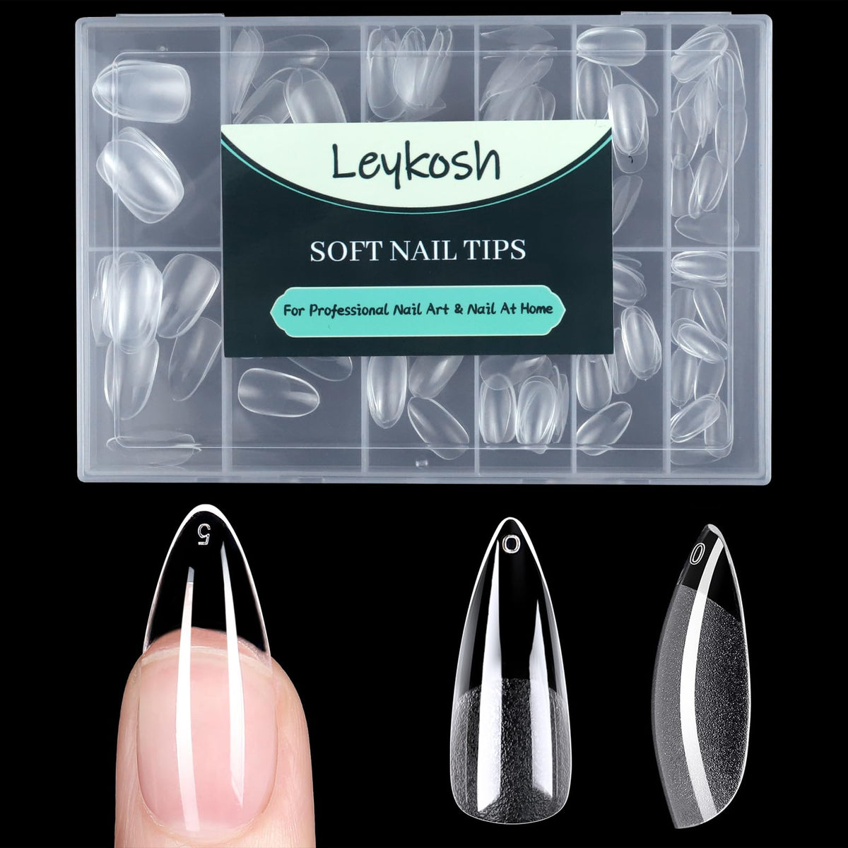 LEYKOSH Long Stiletto Nail Tips 216pcs front view