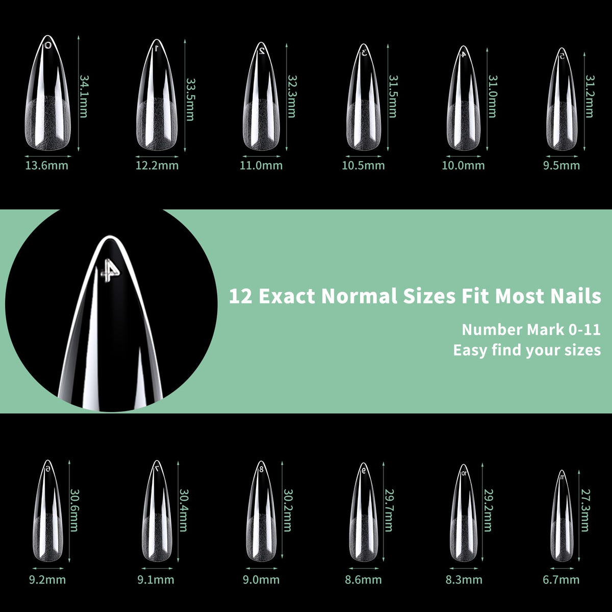 LEYKOSH Long Stiletto Nail Tips applied on nails