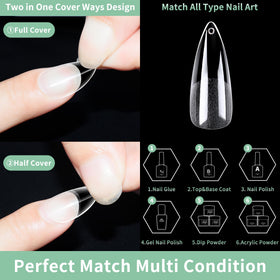 LEYKOSH Long Stiletto Nail Tips showing matte finish