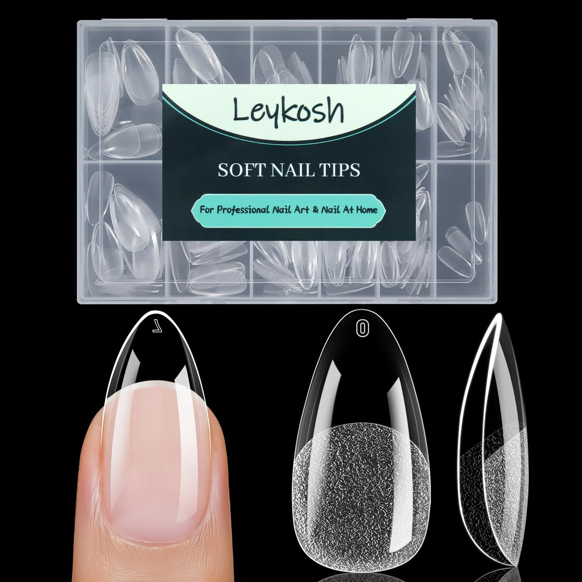 LEYKOSH Medium Almond Nail Tips 216pcs front view