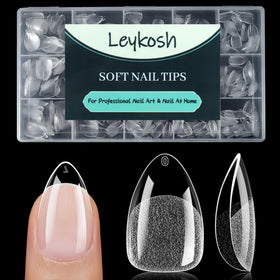 LEYKOSH Short Almond Nail Tips 240 PCS clear acrylic front view