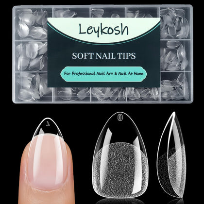 LEYKOSH Short Almond Nail Tips 240 PCS clear acrylic front view