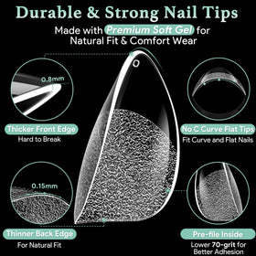 LEYKOSH Short Almond Nail Tips displayed in various sizes