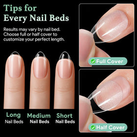 LEYKOSH Short Almond Nail Tips in a DIY manicure setup