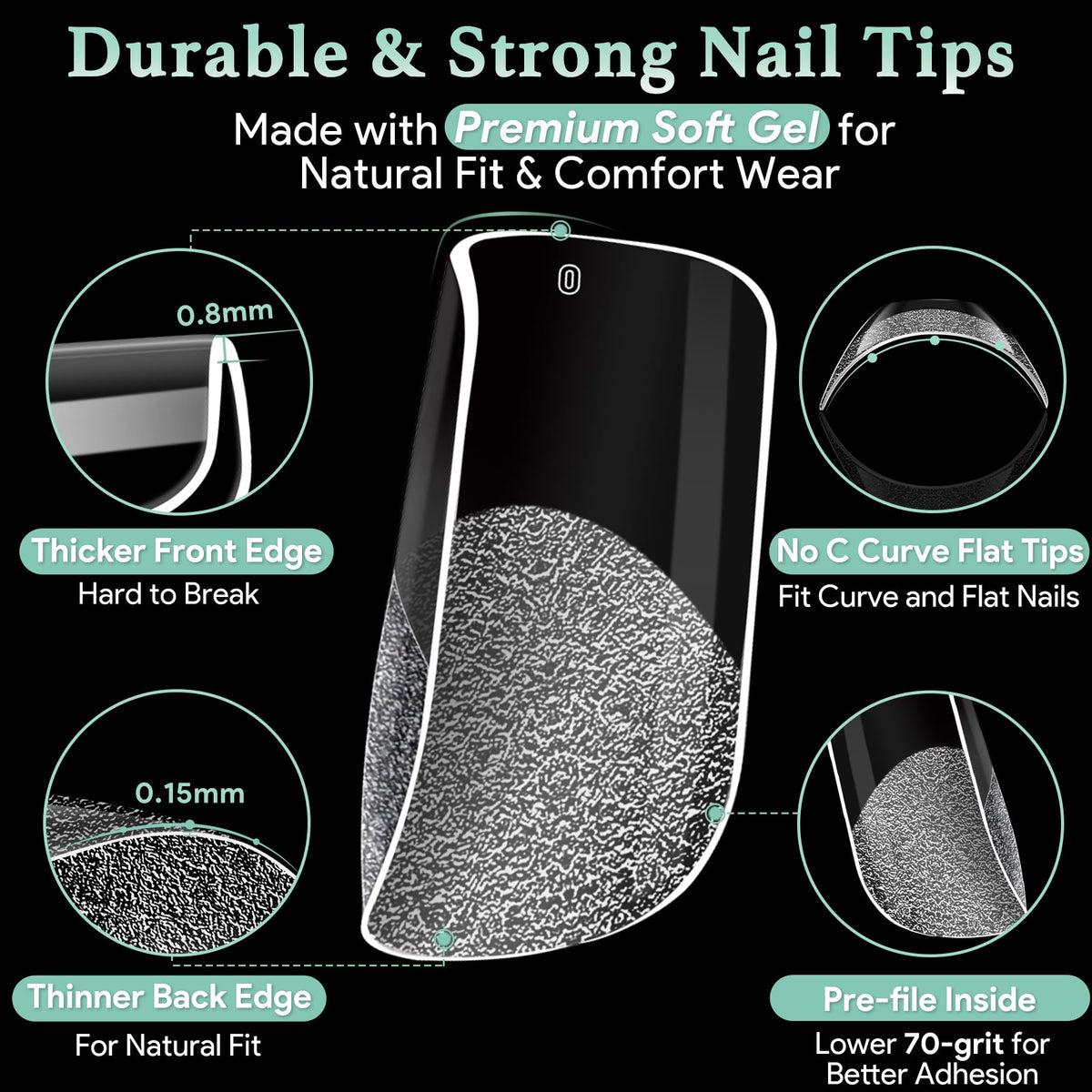 LEYKOSH Short Square Nail Tips 240pcs close-up of tips