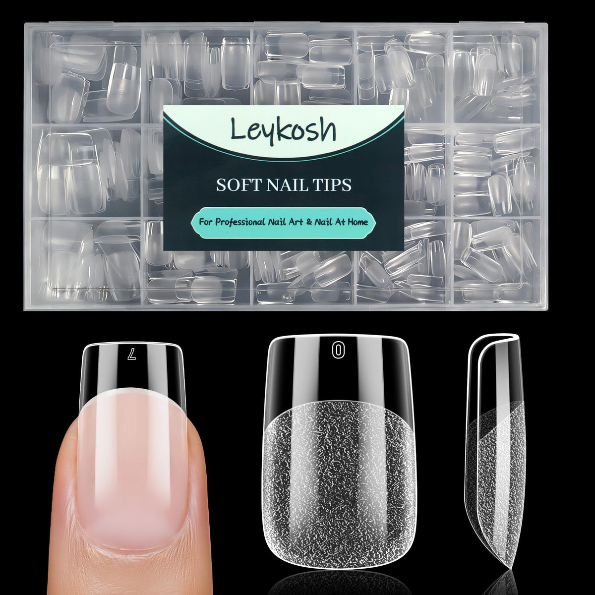 LEYKOSH Short Square Nail Tips 240pcs front view