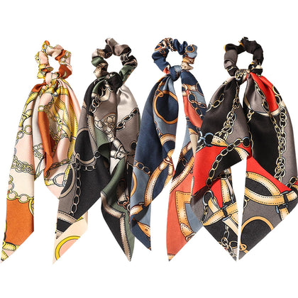 LFOUVRE Chain Satin Hair Accessories 4pcs set with ribbons