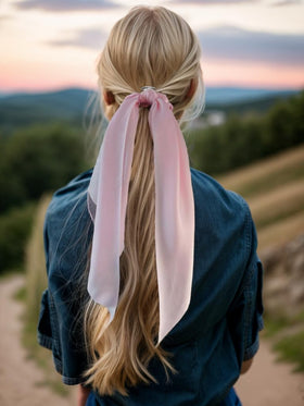 LFOUVRE hair scarf scrunchie tied around a bun