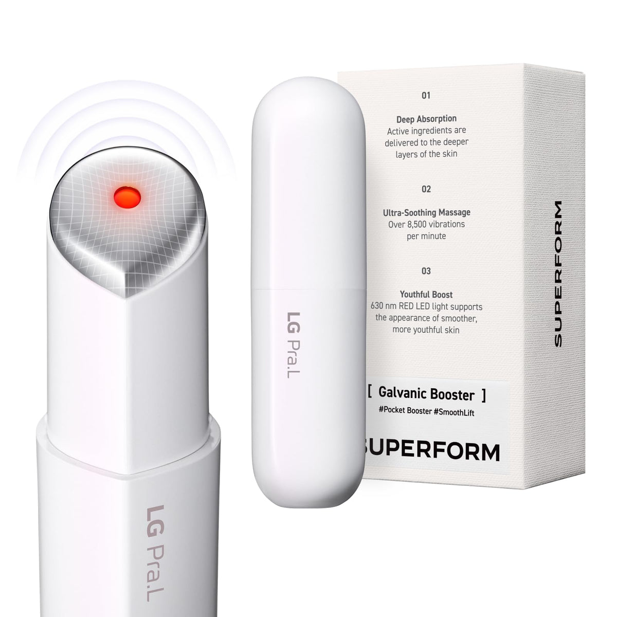 LG Pra.L Galvanic support Mystic White front view