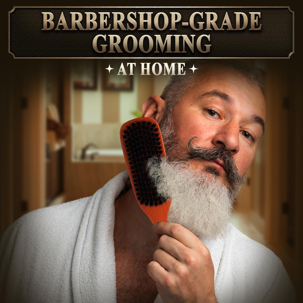 LIBERHAUS Men's Beard Brush lifestyle scene with man grooming