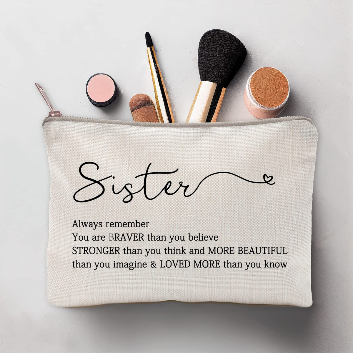 LICOBG Sister Makeup Case on a vanity with toiletries