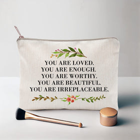 LICOBG You Are Loved Makeup Case open with cosmetics inside