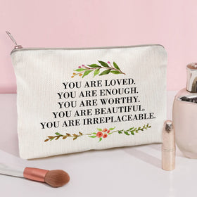 LICOBG You Are Loved Makeup Case side view showing golden brass zipper