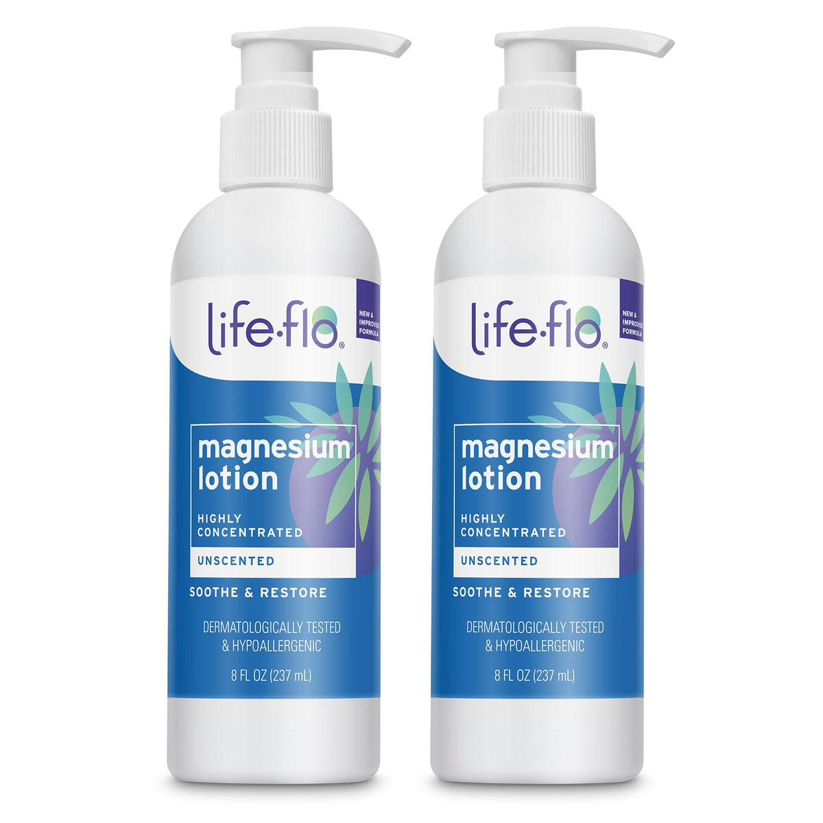 LIFE-FLO Magnesium Lotion 2-Pack unscented 8oz bottles front view