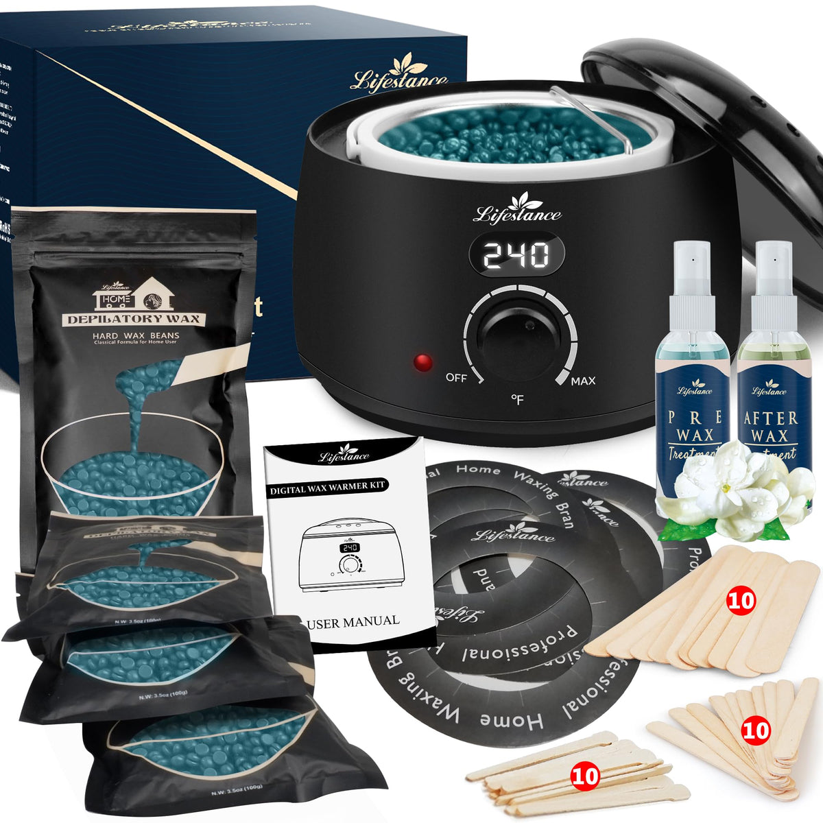 Lifestance Waxing Kit contents including digital wax pot and wax beads