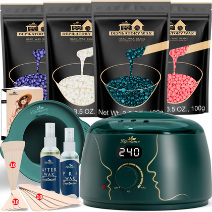Lifestance Waxing Kit with emerald alloy digital warmer and wax beads