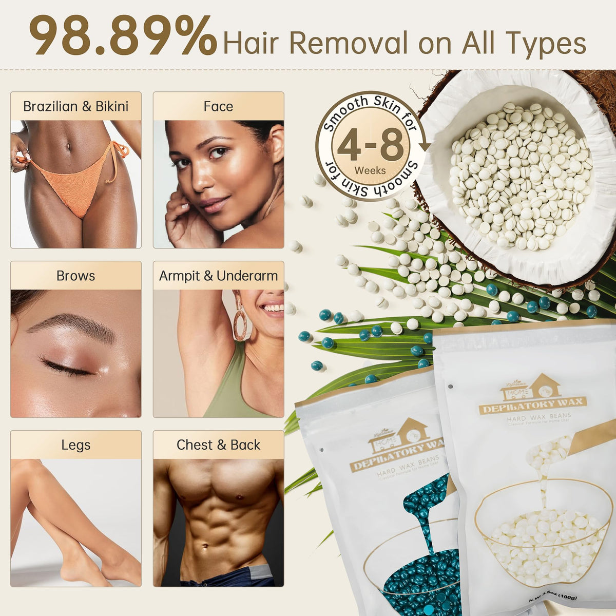 Lifestance waxing kit with jasmine and pearl white wax beads