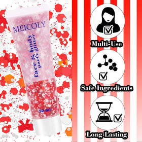 Lifestyle image of a child wearing MEICOLY Red Face Glitter at a reading event