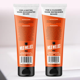 Lifestyle image of a man using Wild Willies beard grooming kit