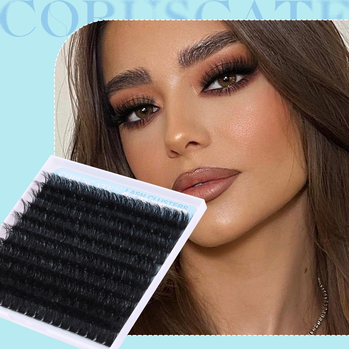Lifestyle image of a model wearing CORUSCATE Fluffy Lash Clusters