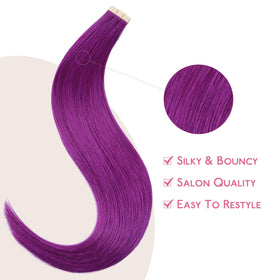 Lifestyle image of a model wearing purple tape in hair extensions