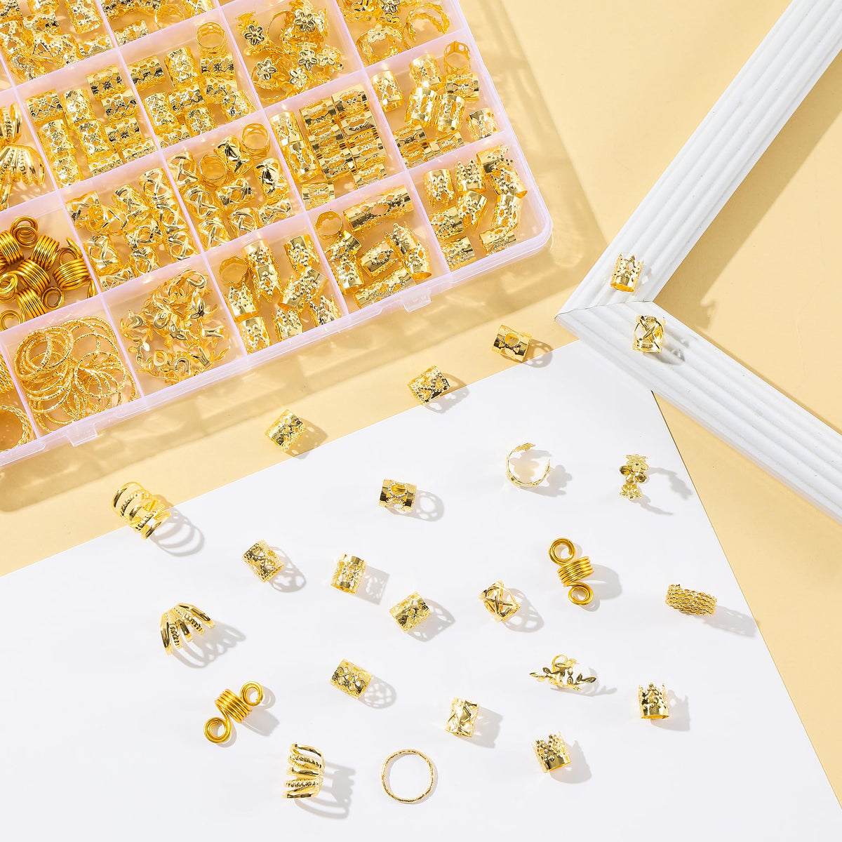 Lifestyle image of a person wearing gold hair jewelry