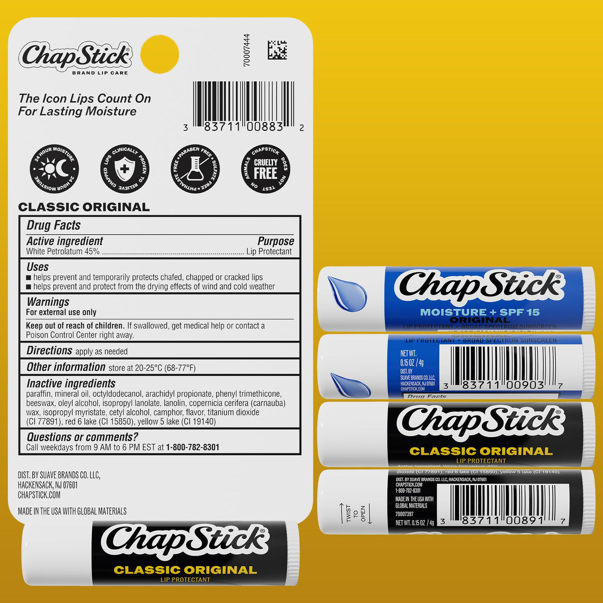 Lifestyle image of ChapStick balms in a beach setting