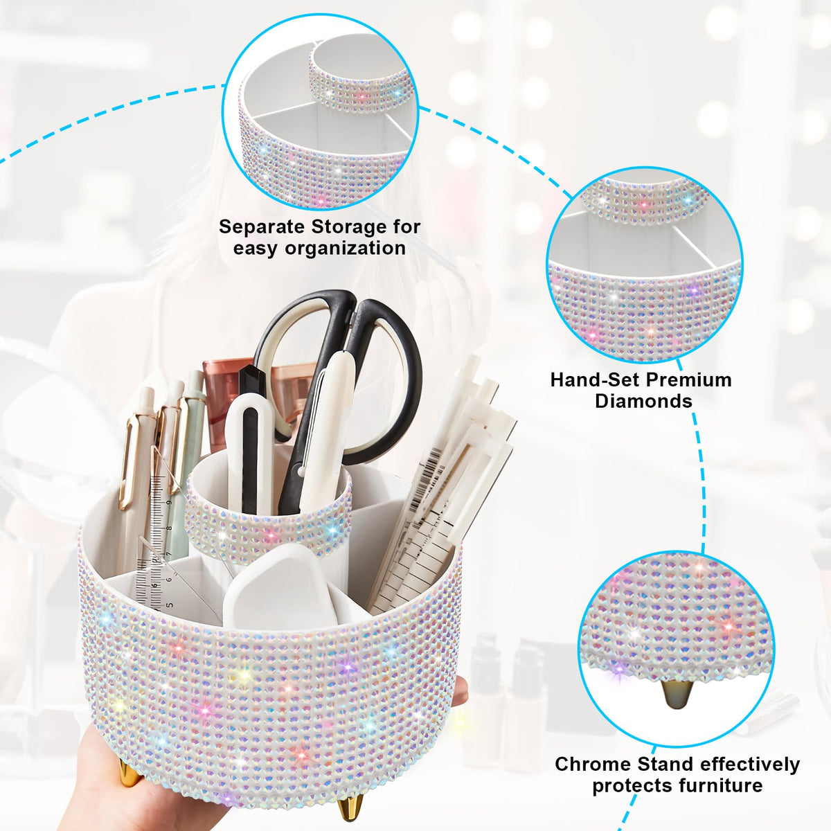 Lifestyle image of Diesisa Bling Diamond Makeup Brush Holder on a vanity