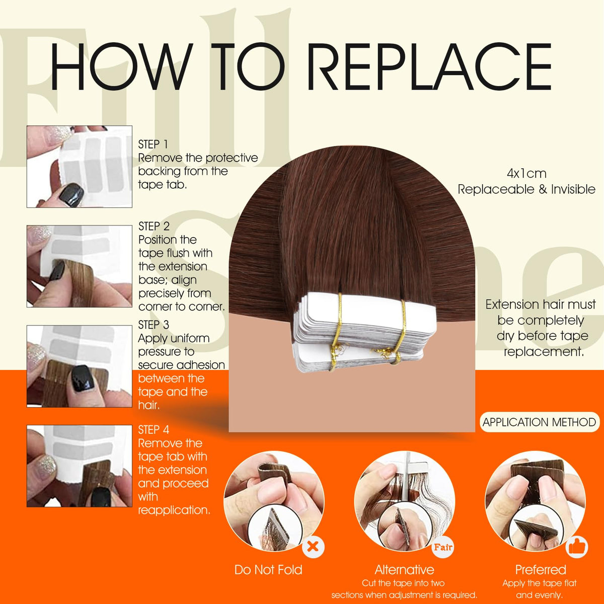 Lifestyle image of Full Shine Tape In Hair Extensions 14 Inch Cinnamon Mocha