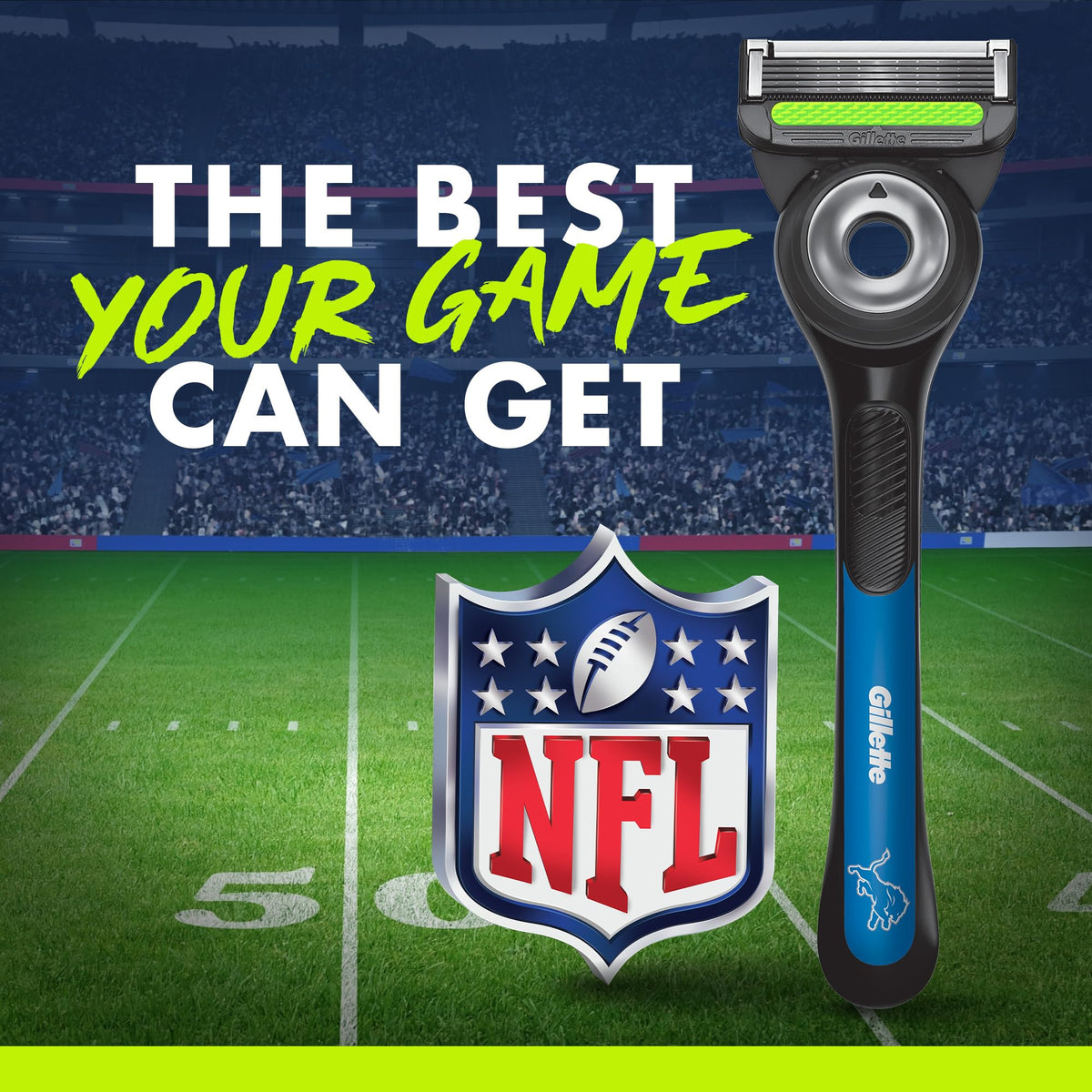 Lifestyle image of Gillette Labs NFL Lions Edition Razor in use