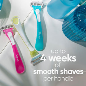 Lifestyle image of Gillette Venus Tropical Disposable Razors on a bathroom counter