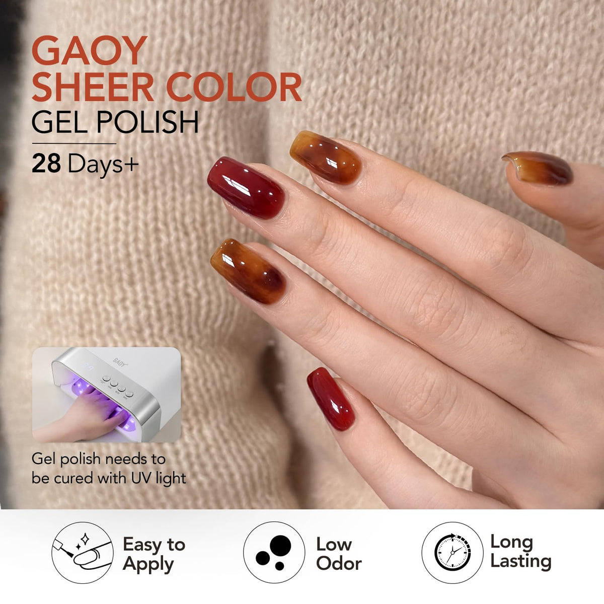 Lifestyle image of hands with GAOY gel polish applied