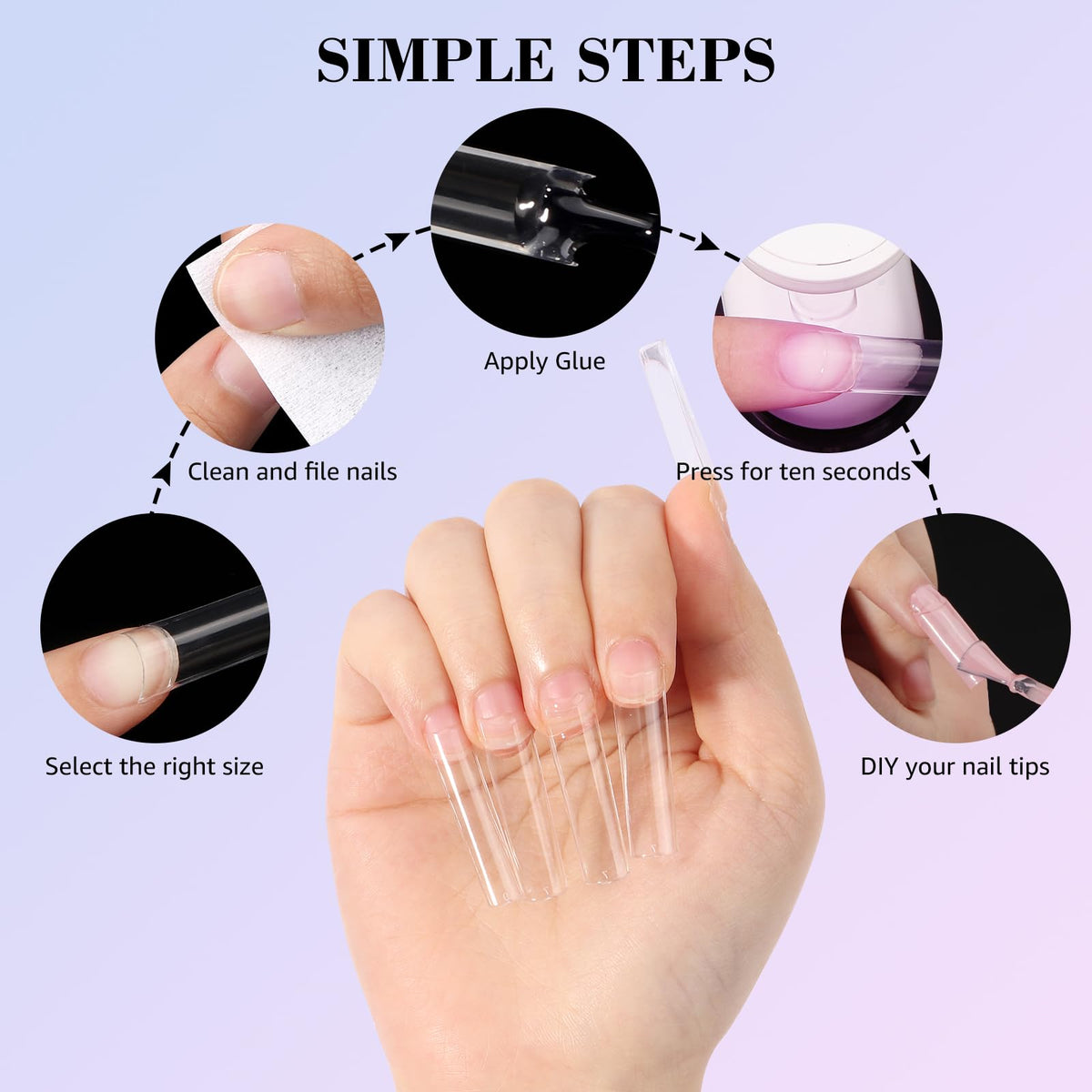 Lifestyle image of LIONVISON Long Square Nail Tips in use