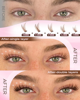 Lifestyle image of model wearing brown lash clusters