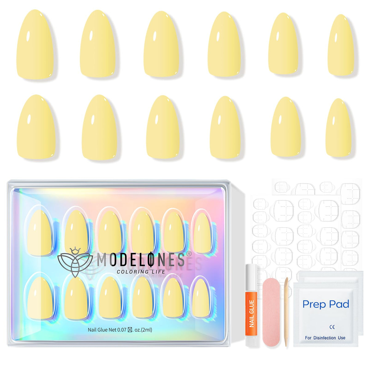 Lifestyle image of Modelones Yellow Press on Nails in use