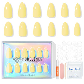 Lifestyle image of Modelones Yellow Press on Nails in use