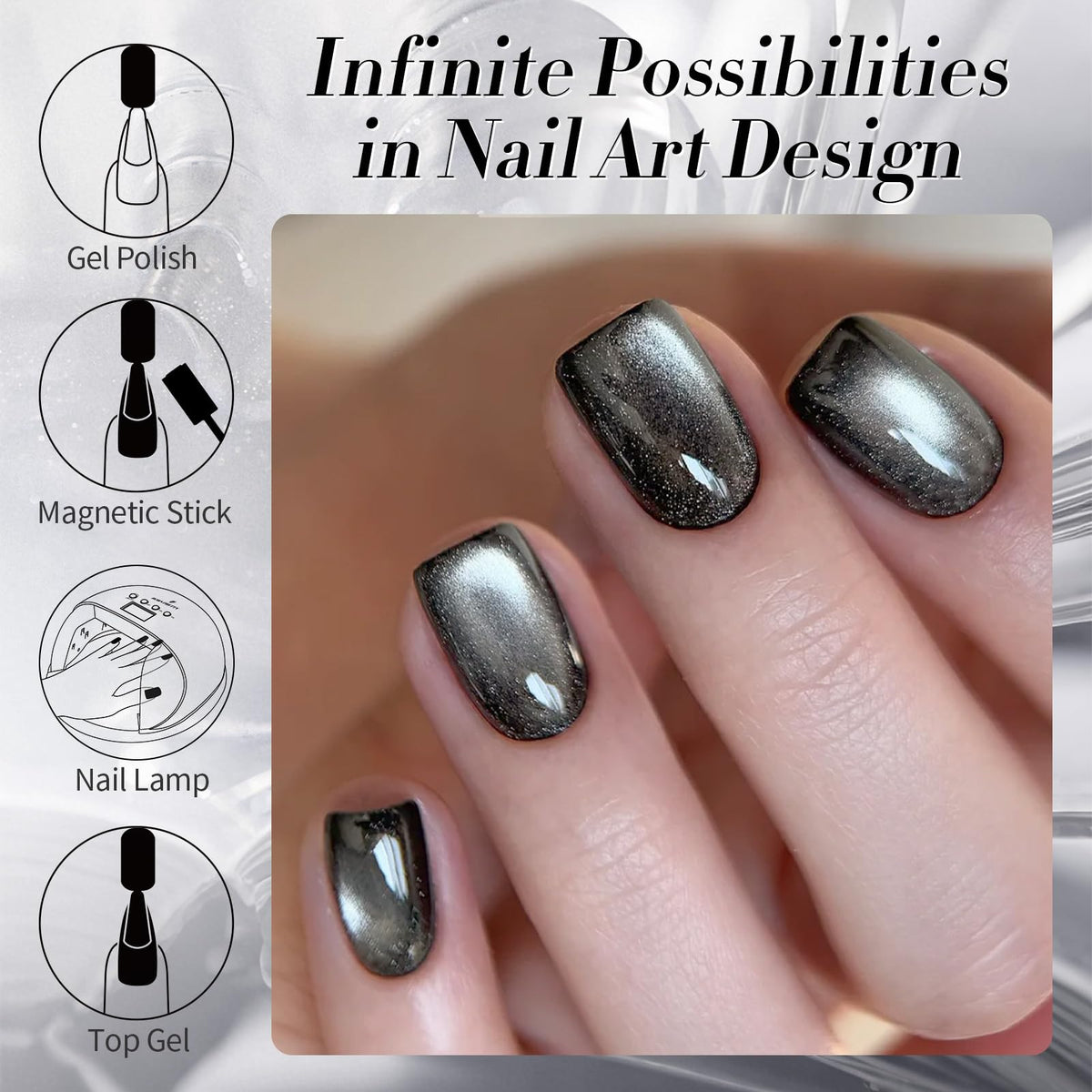 Lifestyle image of nails with Born Pretty Cat Magnetic Eye Gel Nail Polish