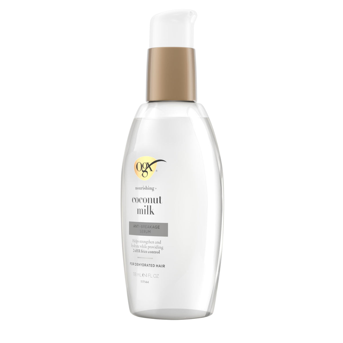 Lifestyle image of OGX hair serum in a bathroom setting