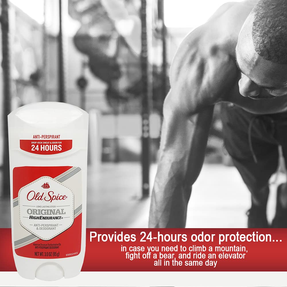 Lifestyle image of Old Spice High Endurance Deodorant in bathroom setting