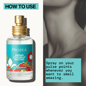 Lifestyle image of Pacifica Indian Coconut Nectar Eau de Parfum on a beach