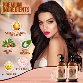 Lifestyle image of PURE NATURE LUX SPA Keratin Set on bathroom shelf