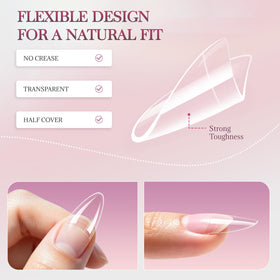 Lifestyle image of Ranrose almond nail tips applied on nails